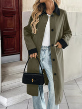 Contrast Collar Button Up Coat OutfitFlow